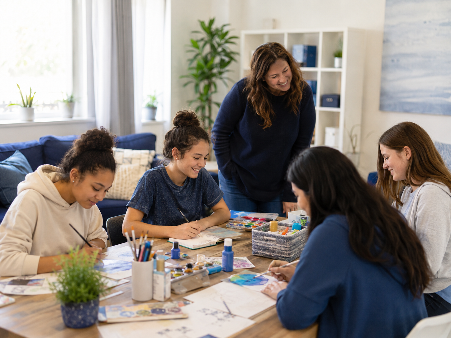 Teen girls taking part in a supervised creative activity